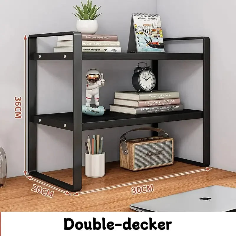 Iron Office Desk Storage Rack - Multi-Tier Shelving Unit for Office Supplies, Books, and Decor - Minimalist Aesthetic