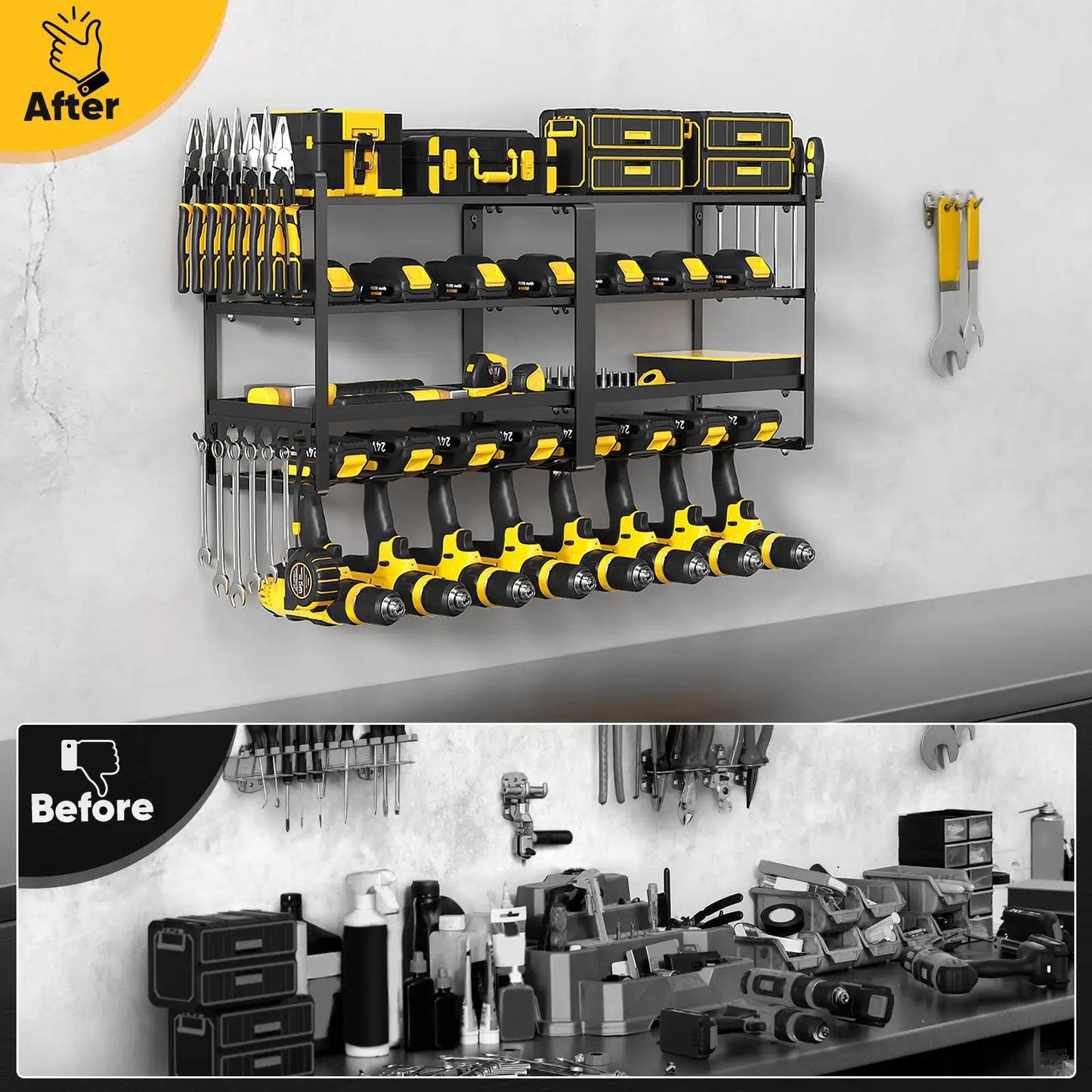 Power Tool Organizer Wall Mount, Extended Large Heavy Duty Drill Holder, 4 Layer Garage and Storage, Suitable Utility Racks