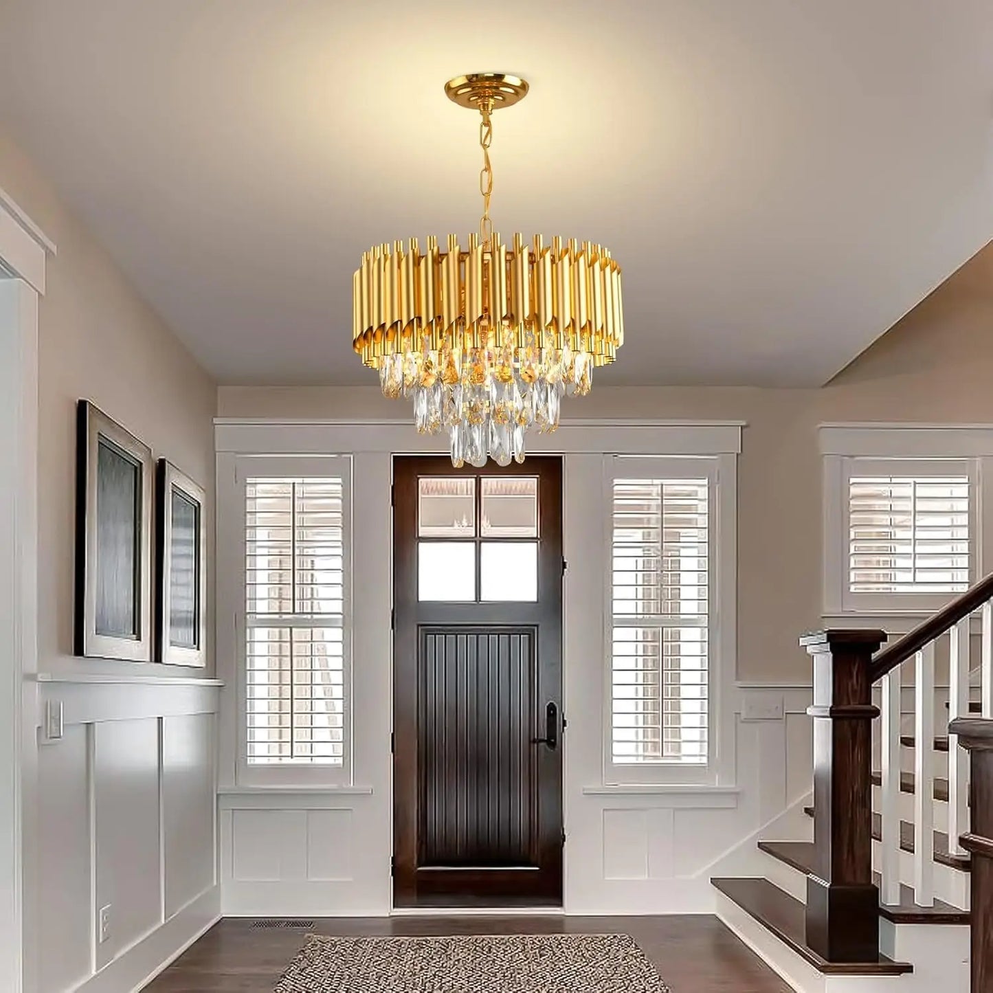 Modern Gold Crystal Chandelier, Luxury 3-Tier K9 Crystal Chandelier for Dining Room/Living Room/Kitchen Island/Bedroom