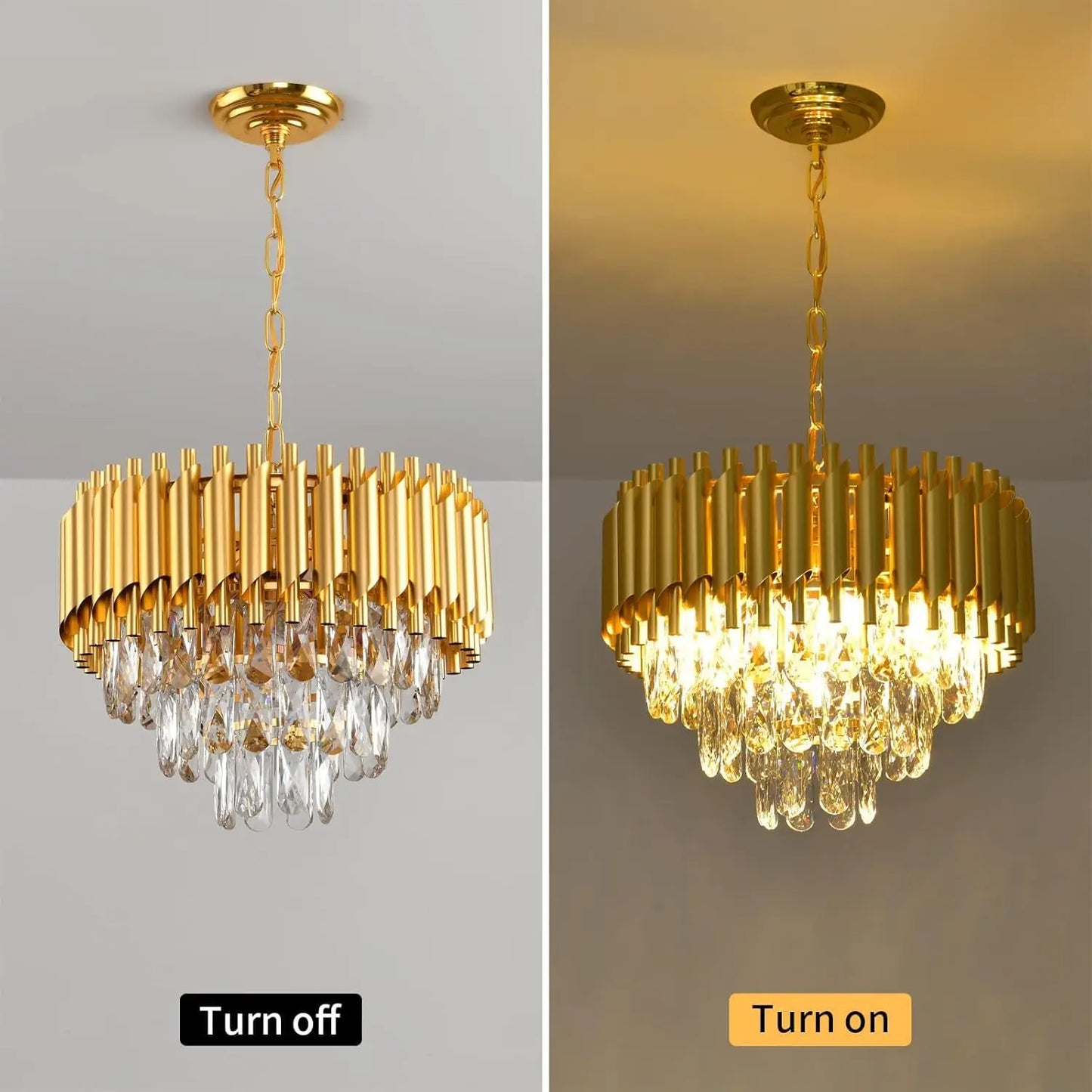Modern Gold Crystal Chandelier, Luxury 3-Tier K9 Crystal Chandelier for Dining Room/Living Room/Kitchen Island/Bedroom