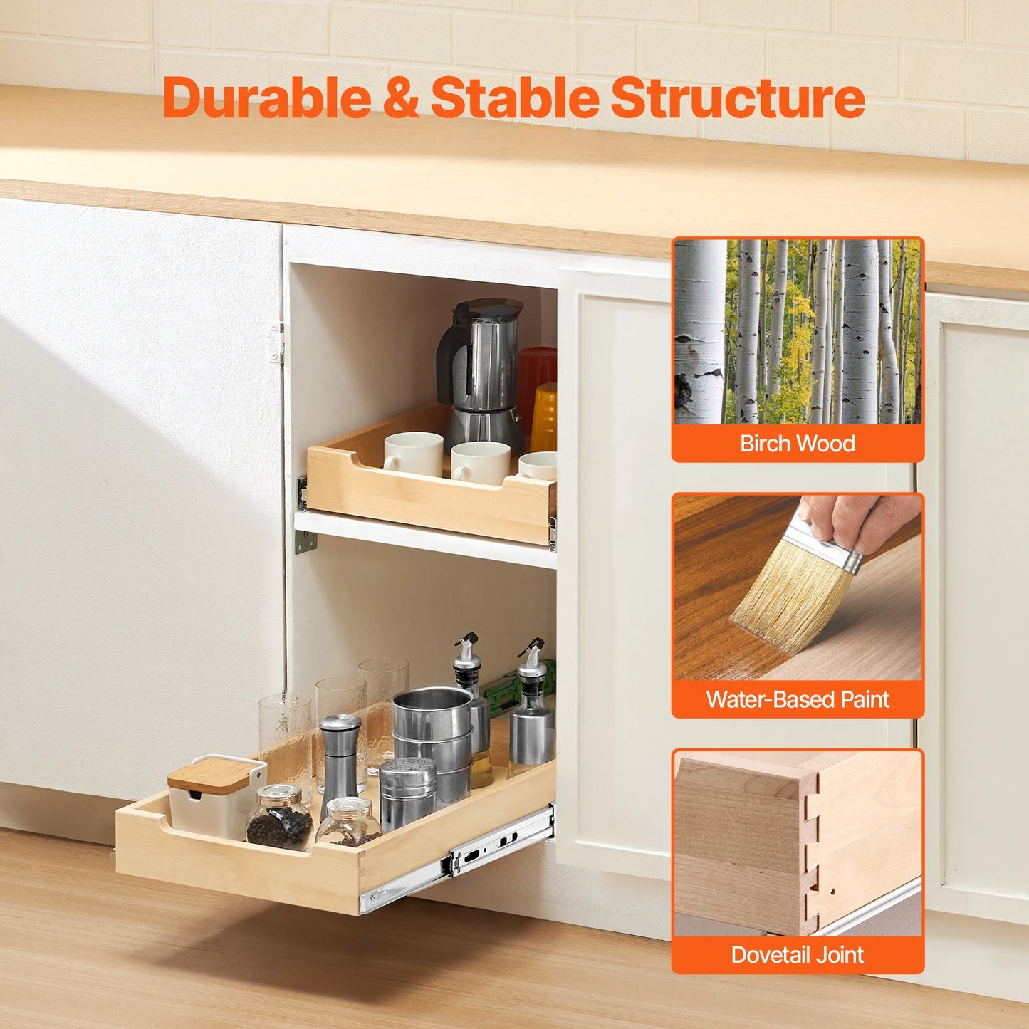 VEVOR 14-20inch Pull Out Cabinet Organizer Cabinet Drawer Slide out Shelf Sliding Wood Drawer for Kitchen Pantry Bathroom