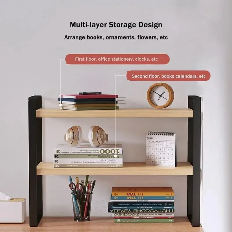 Iron Office Desk Storage Rack - Multi-Tier Shelving Unit for Office Supplies, Books, and Decor - Minimalist Aesthetic