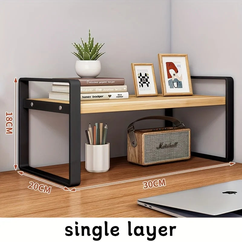 Iron Office Desk Storage Rack - Multi-Tier Shelving Unit for Office Supplies, Books, and Decor - Minimalist Aesthetic