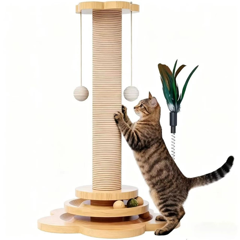 Interactive Cat Turntable Toy with Sisal Scratching Post Balls Stick Durable Pet Play Supplies for Indoor Cats Fun Activity