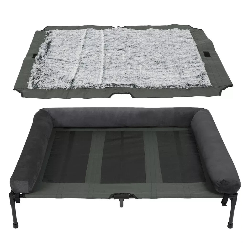 BINGOPAW Outdoor Dog Bed Elevated Cooling Pet Lounger with Detachable Plush Bolster Mesh Cot Sleep for Camping
