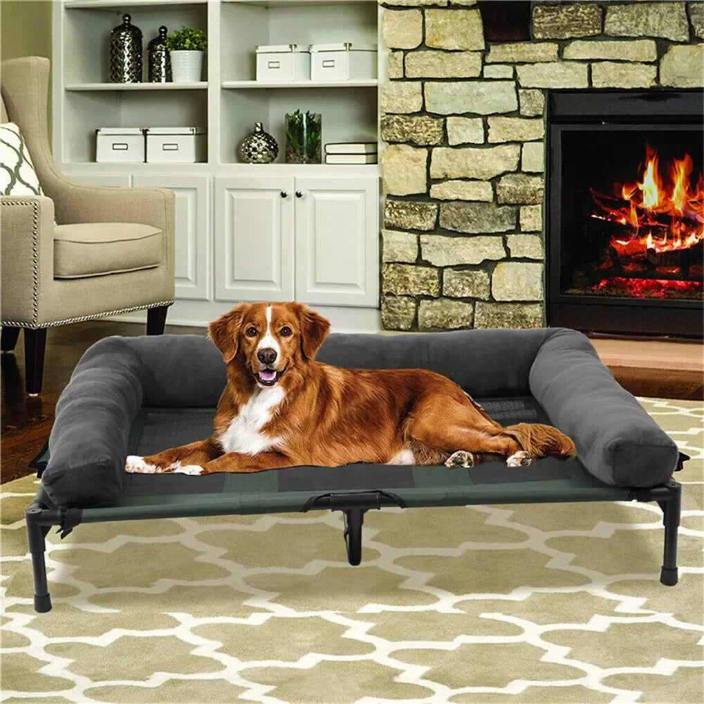 BINGOPAW Outdoor Dog Bed Elevated Cooling Pet Lounger with Detachable Plush Bolster Mesh Cot Sleep for Camping