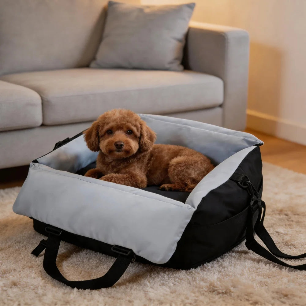 Portable Dog Car Seat Pet Dog Booster Seat Puppy Travel Carrier Bed with Safety Belt Storage Pocket Removable Washable Cover