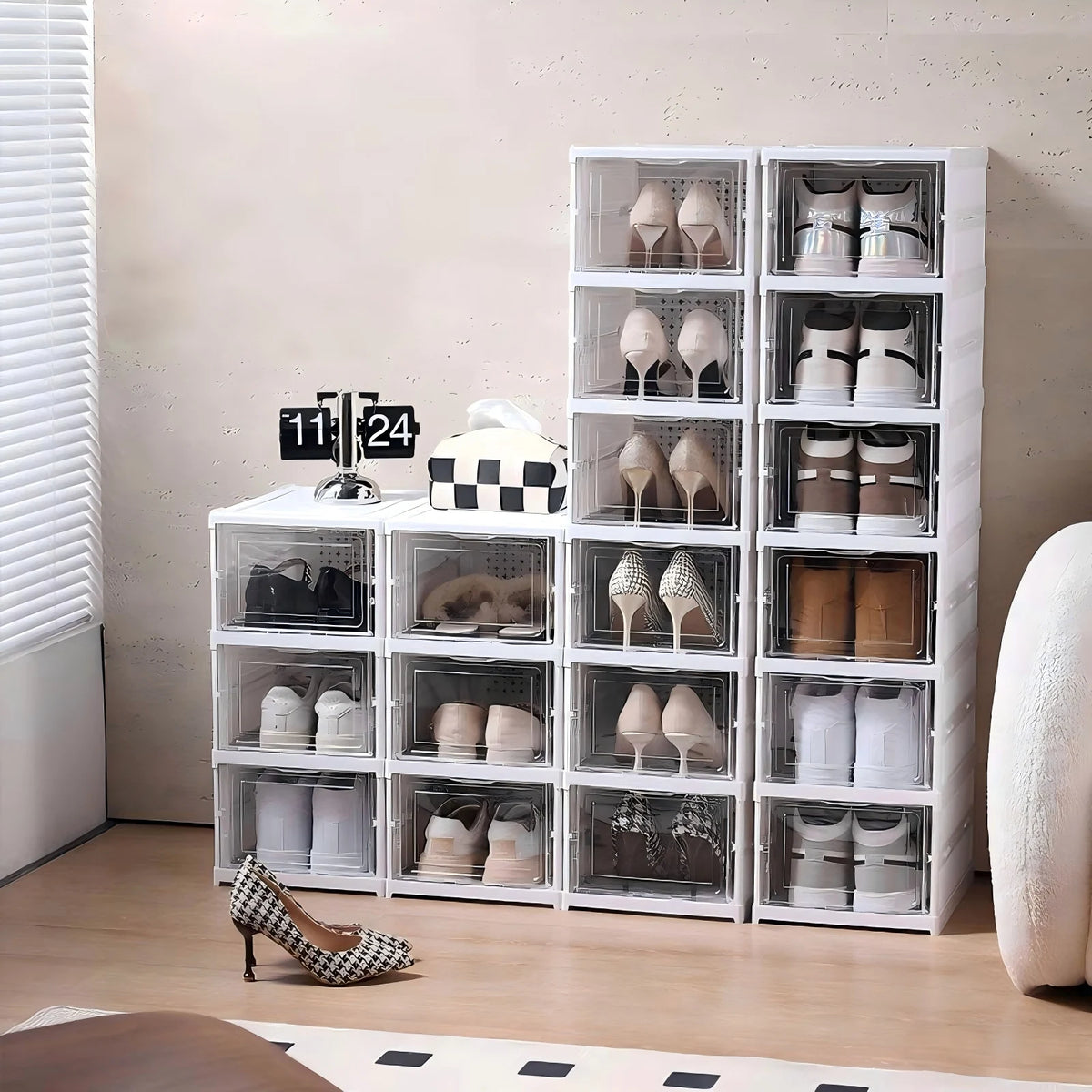 Fit Lab Shoe Storage 1x/2x Clear Shoes Cabinet Foldable Sneaker Shoes Storage Organizers Du ...
