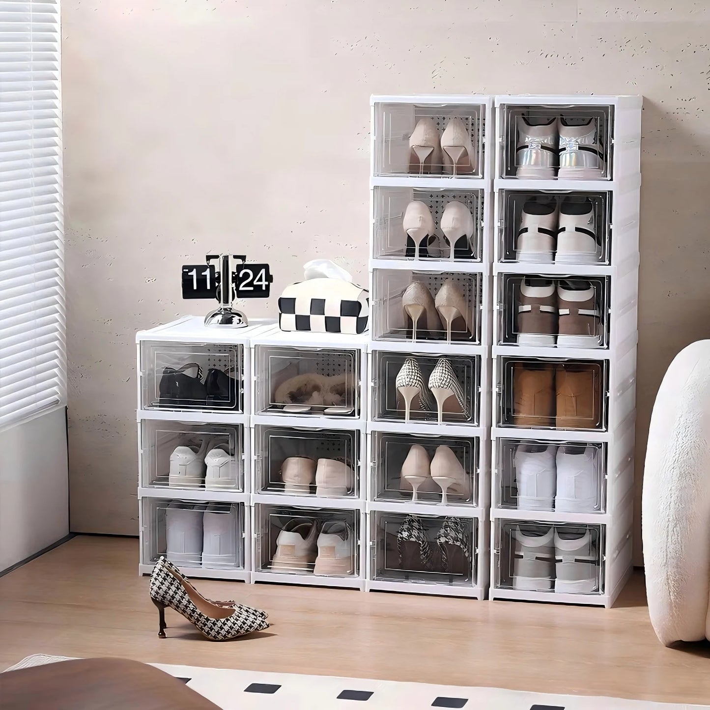 1x/2x Clear Shoes Cabinet Foldable Sneaker Shoes Storage Organizers Dustproof Thickening shoes Boxes High-top Shoe Rack Shelf