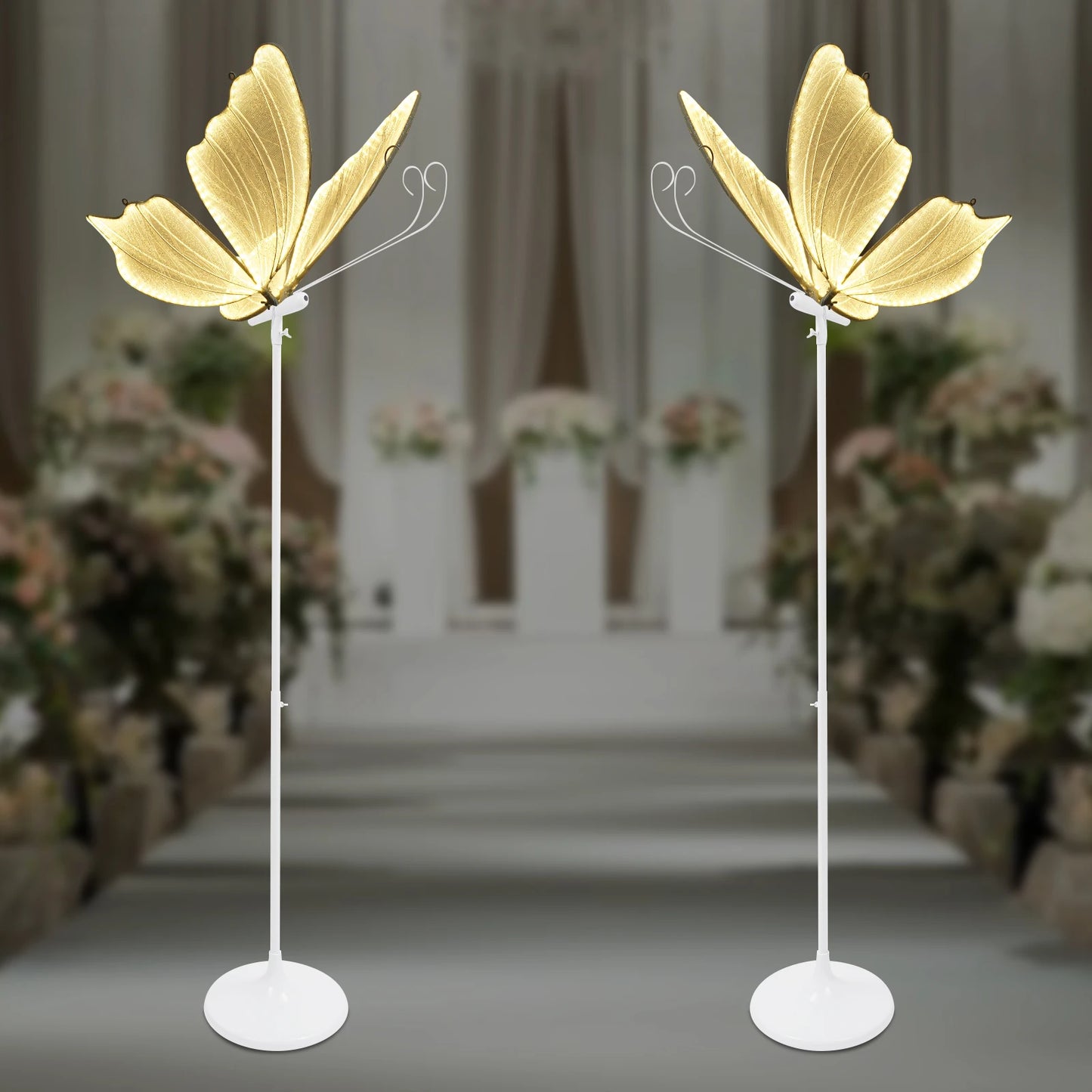 2-Pack Butterfly Wedding Aisle Lights Romantic Butterfly Decoration Lights, Adjustable Height,Dual Mounting for Indoor Weddings