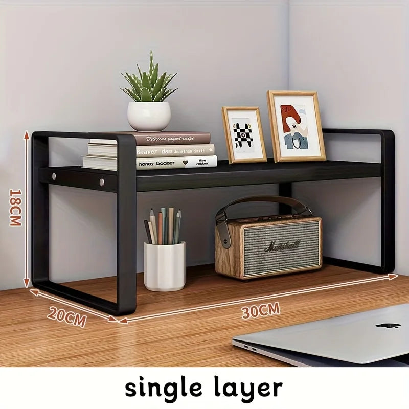 Iron Office Desk Storage Rack - Multi-Tier Shelving Unit for Office Supplies, Books, and Decor - Minimalist Aesthetic