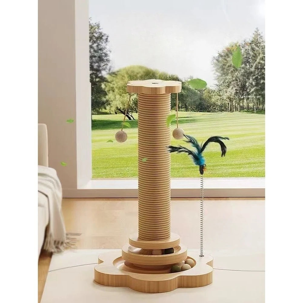 Interactive Cat Turntable Toy with Sisal Scratching Post Balls Stick Durable Pet Play Supplies for Indoor Cats Fun Activity