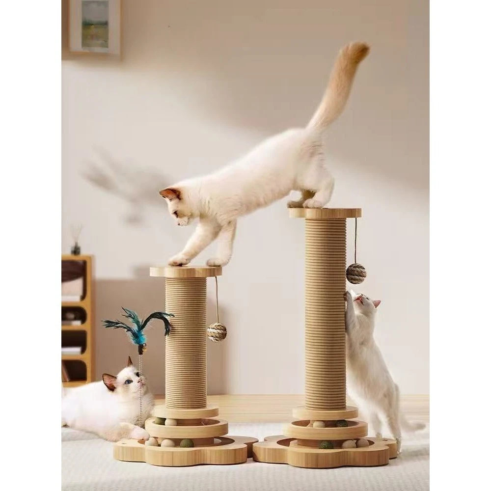 Interactive Cat Turntable Toy with Sisal Scratching Post Balls Stick Durable Pet Play Supplies for Indoor Cats Fun Activity