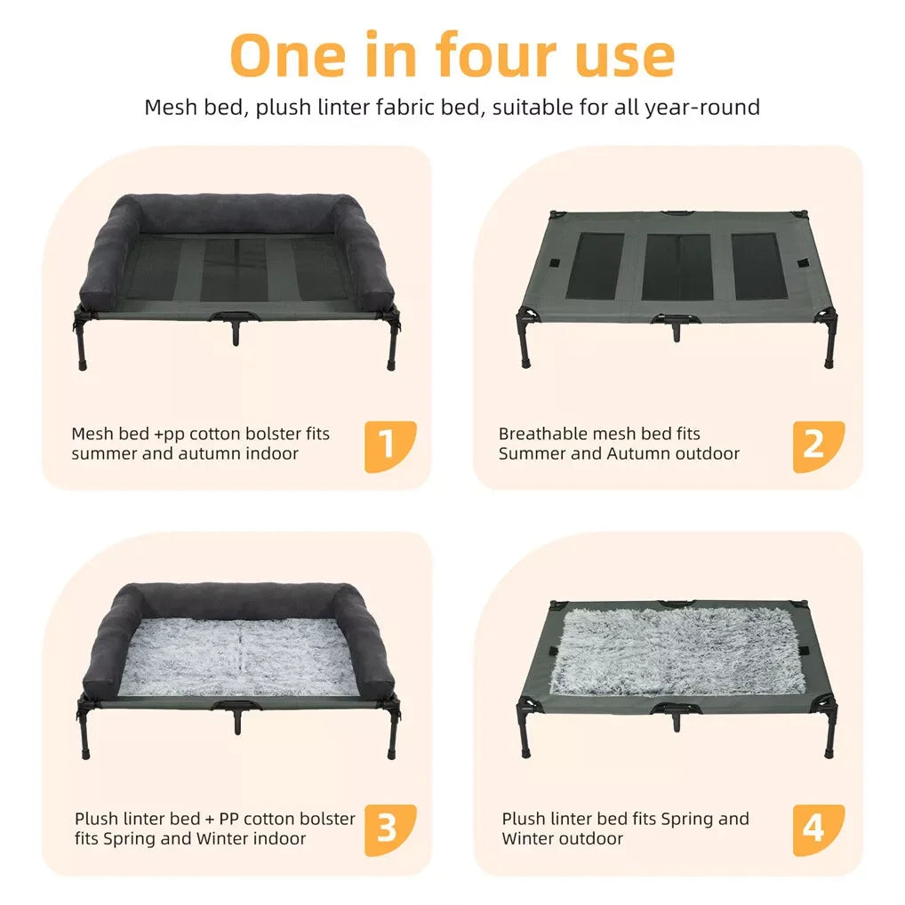 BINGOPAW Outdoor Dog Bed Elevated Cooling Pet Lounger with Detachable Plush Bolster Mesh Cot Sleep for Camping