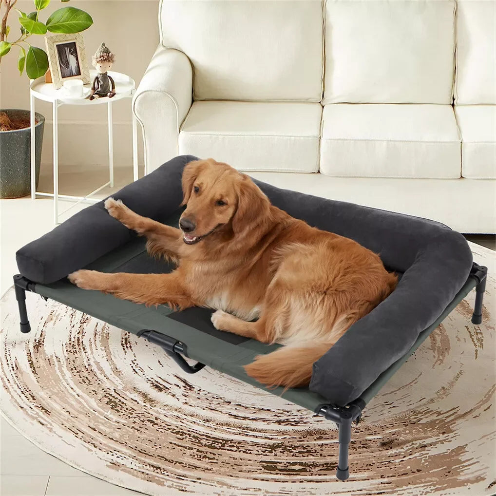 BINGOPAW Outdoor Dog Bed Elevated Cooling Pet Lounger with Detachable Plush Bolster Mesh Cot Sleep for Camping