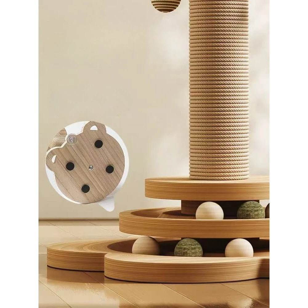 Interactive Cat Turntable Toy with Sisal Scratching Post Balls Stick Durable Pet Play Supplies for Indoor Cats Fun Activity