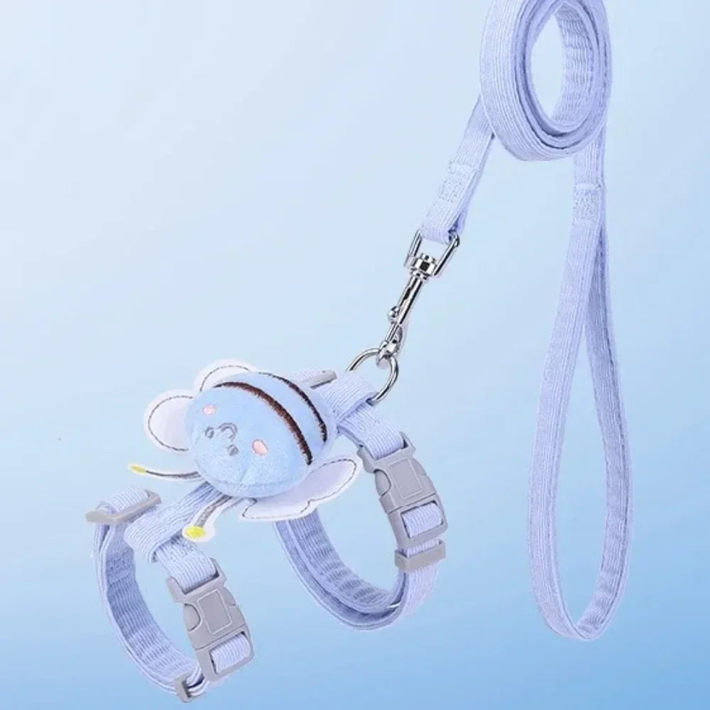 Cat Harness Leash Collar Set Adjustable Cartoon Bee Double Layer Dog Harness  Small Medium Pet Collar Leash Outdoor Walking
