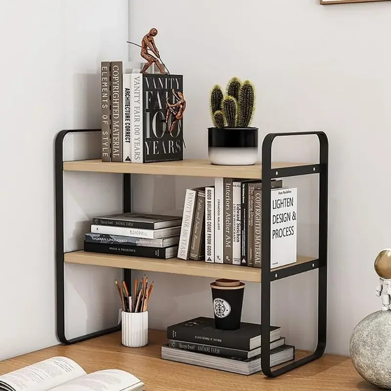 Iron Office Desk Storage Rack - Multi-Tier Shelving Unit for Office Supplies, Books, and Decor - Minimalist Aesthetic