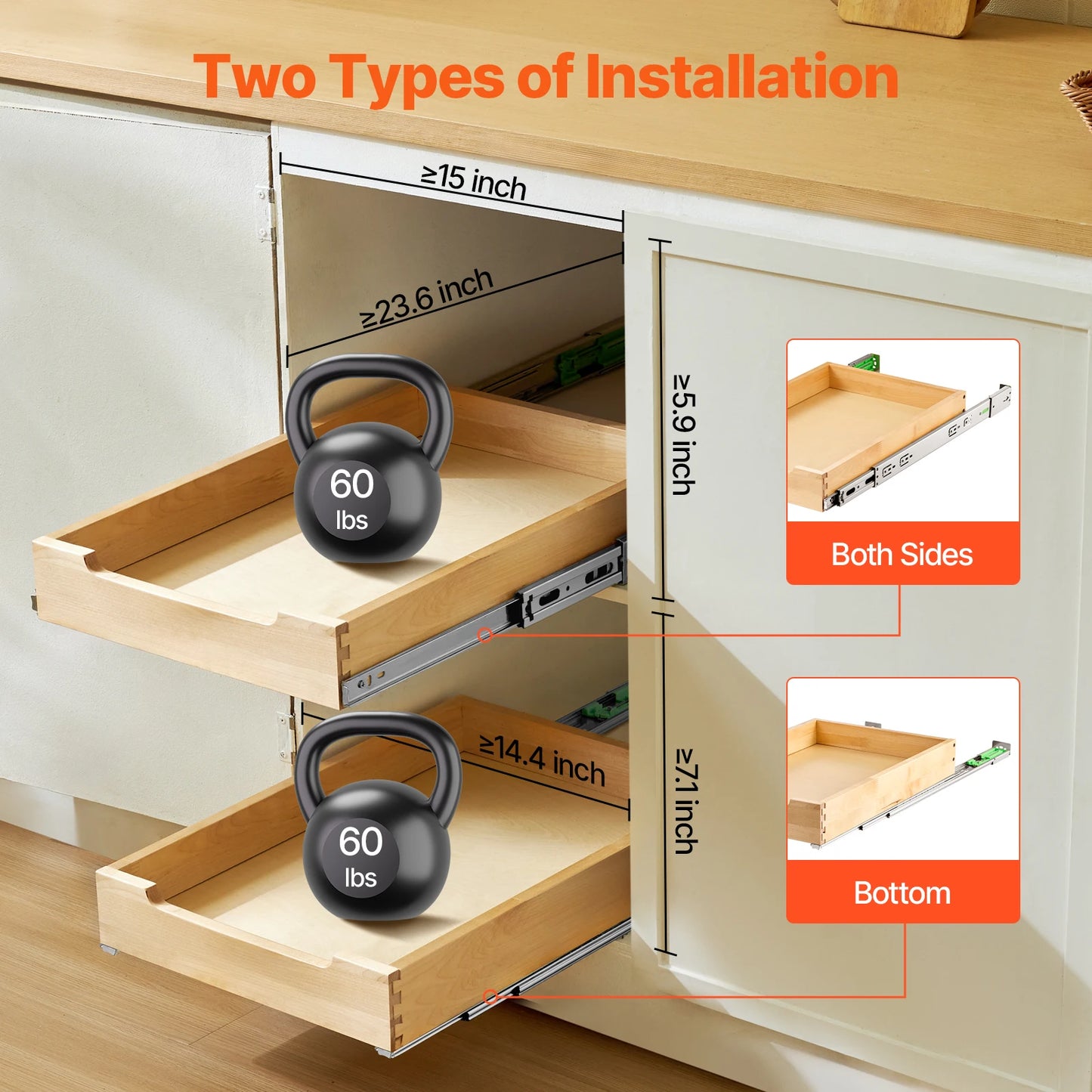 VEVOR 14-20inch Pull Out Cabinet Organizer Cabinet Drawer Slide out Shelf Sliding Wood Drawer for Kitchen Pantry Bathroom