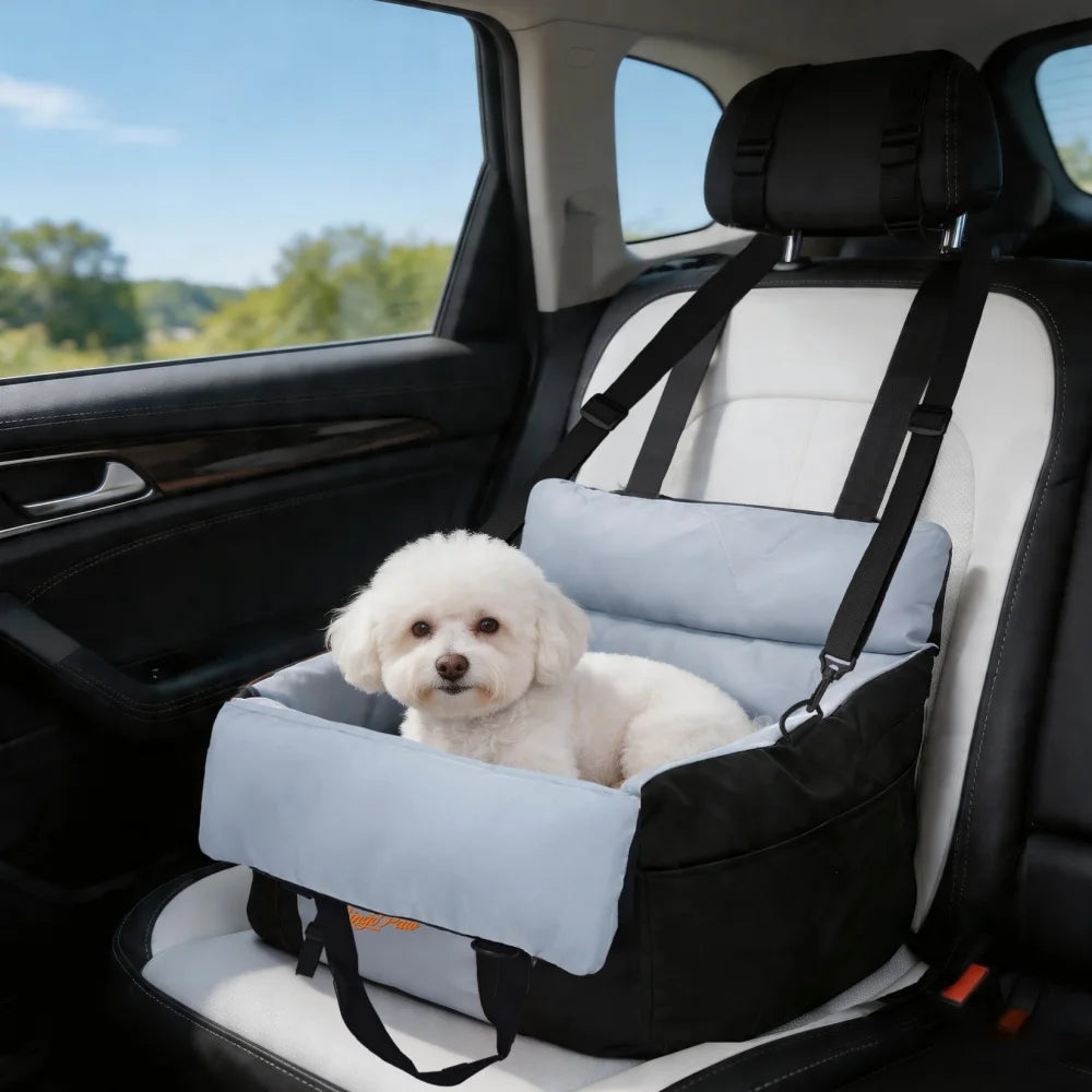 Portable Dog Car Seat Pet Dog Booster Seat Puppy Travel Carrier Bed with Safety Belt Storage Pocket Removable Washable Cover