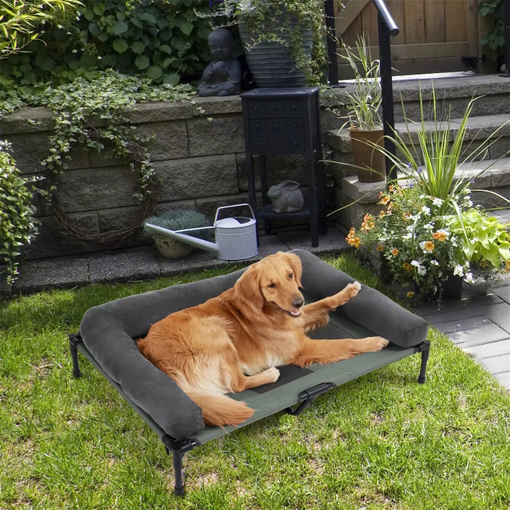 BINGOPAW Outdoor Dog Bed Elevated Cooling Pet Lounger with Detachable Plush Bolster Mesh Cot Sleep for Camping