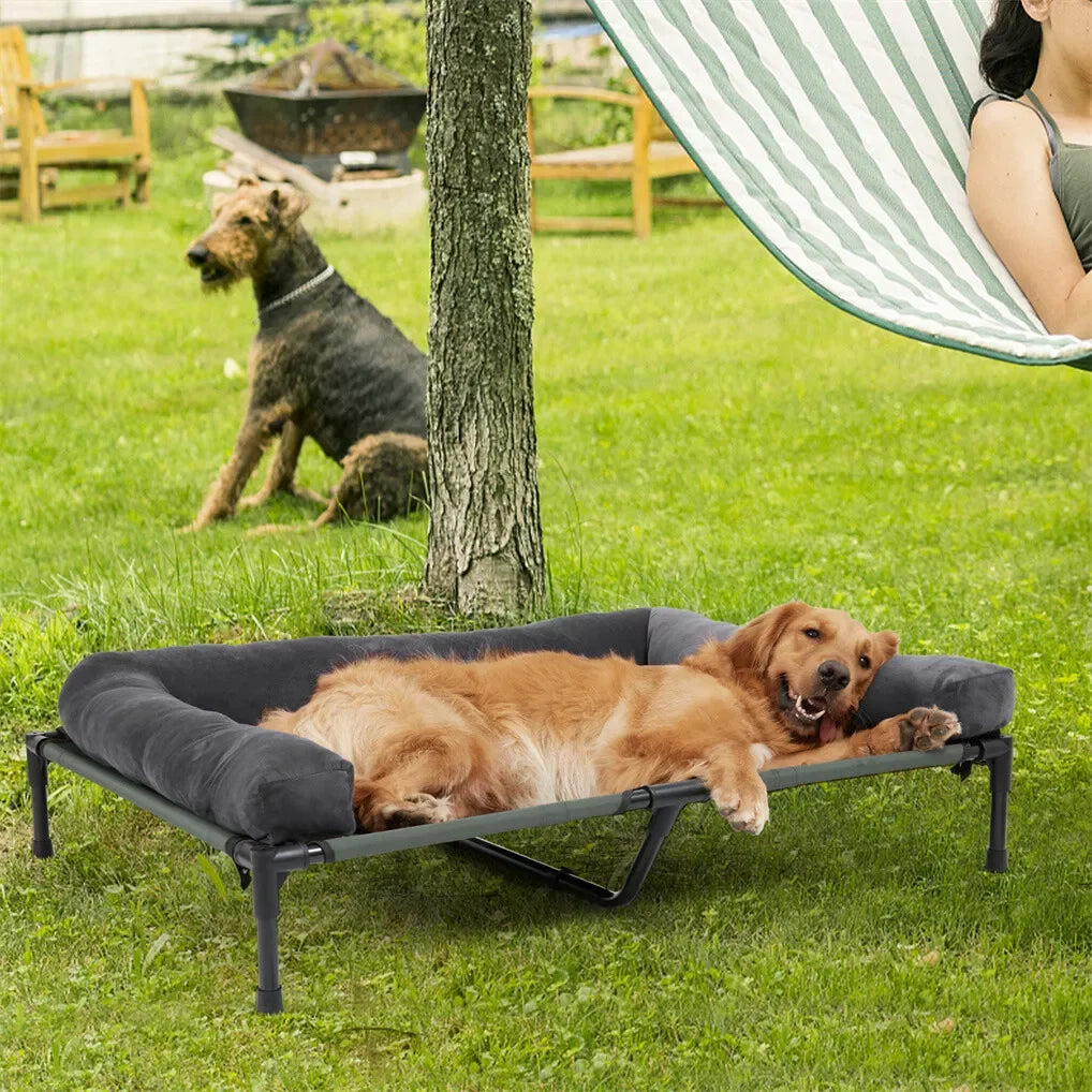 BINGOPAW Outdoor Dog Bed Elevated Cooling Pet Lounger with Detachable Plush Bolster Mesh Cot Sleep for Camping