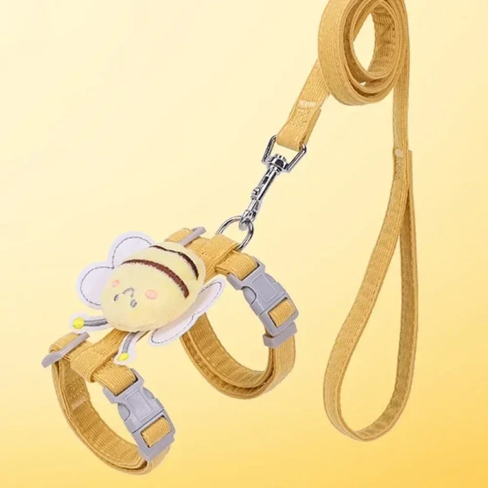 Cat Harness Leash Collar Set Adjustable Cartoon Bee Double Layer Dog Harness  Small Medium Pet Collar Leash Outdoor Walking