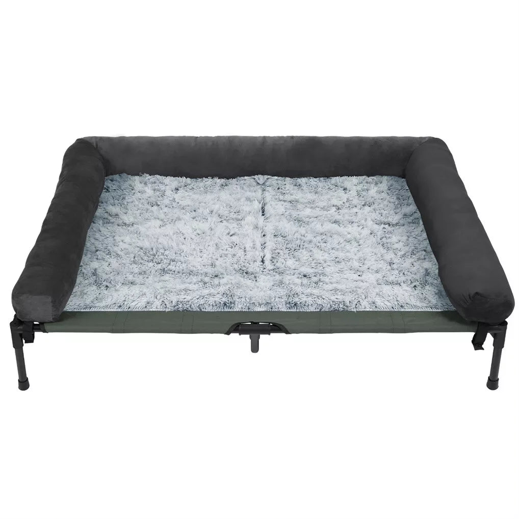 BINGOPAW Outdoor Dog Bed Elevated Cooling Pet Lounger with Detachable Plush Bolster Mesh Cot Sleep for Camping