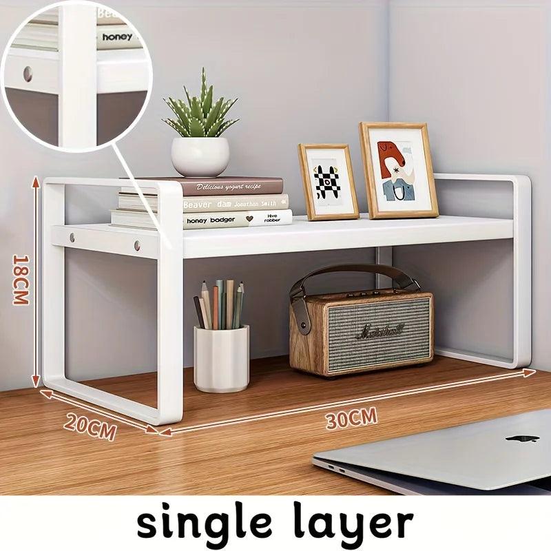 Iron Office Desk Storage Rack - Multi-Tier Shelving Unit for Office Supplies, Books, and Decor - Minimalist Aesthetic
