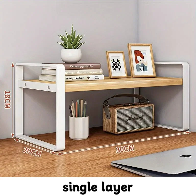 Iron Office Desk Storage Rack - Multi-Tier Shelving Unit for Office Supplies, Books, and Decor - Minimalist Aesthetic