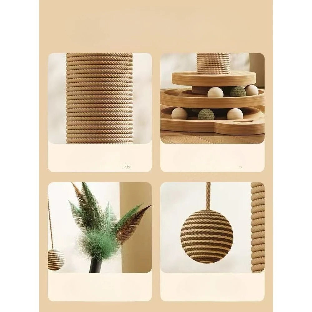 Interactive Cat Turntable Toy with Sisal Scratching Post Balls Stick Durable Pet Play Supplies for Indoor Cats Fun Activity