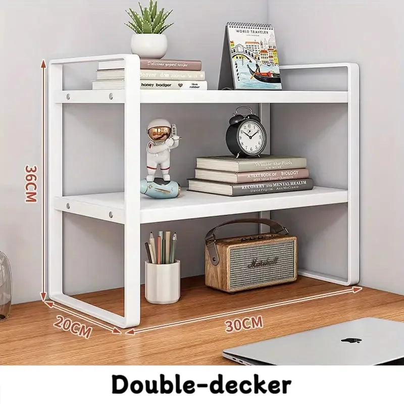 Iron Office Desk Storage Rack - Multi-Tier Shelving Unit for Office Supplies, Books, and Decor - Minimalist Aesthetic
